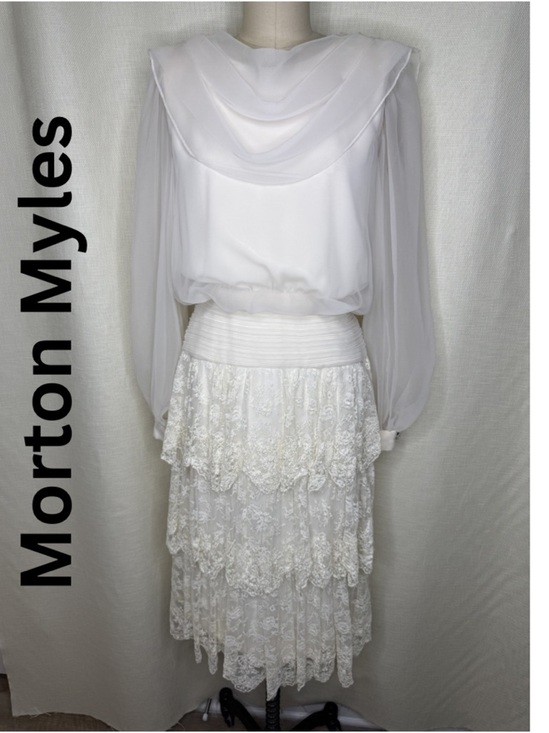 Morton Myles Dresses & Skirts - Vintage Morton Myles White Lace Dress Size 8 Romantic Boho Midi USA